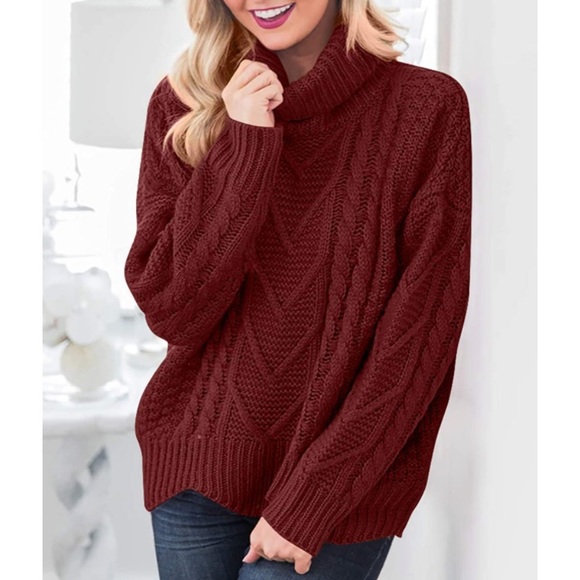 SOLD Maroon Turtleneck Chunky Pullover Sweater - Picture 5 of 12
